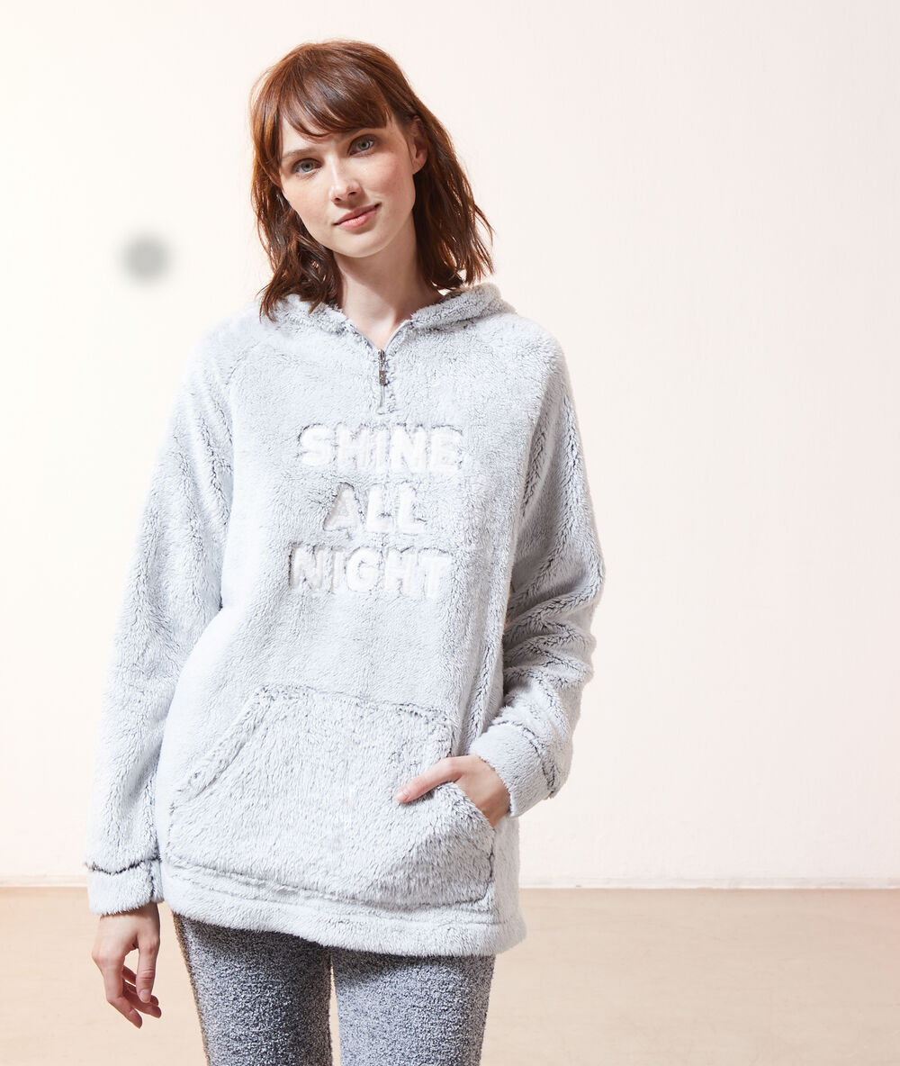 Sweatshirt polaire "shine all night" gris.
