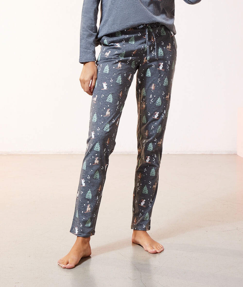 Pyjama 3 pièces imprimé, veste polaire gris.