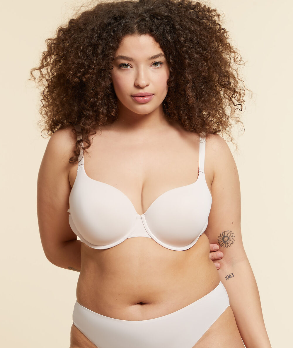 Soutien-gorge n°5 - coques fines microfibre rose poudre.