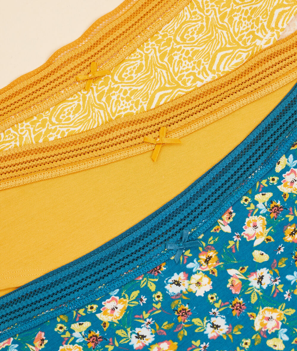 Lot de 3 shortys en coton imprimé jaune.