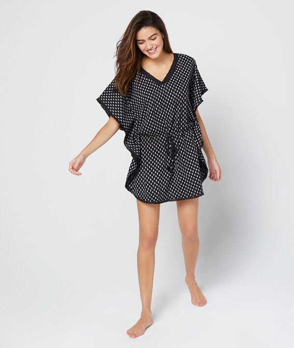 Robe col v, resserrée à la taille noir.