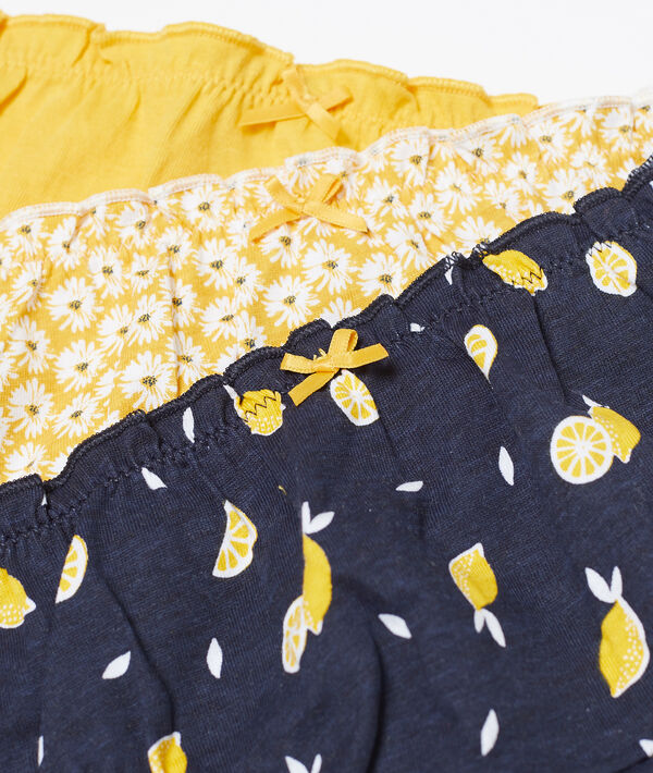 Lot de 3 culottes en coton jaune acidule.