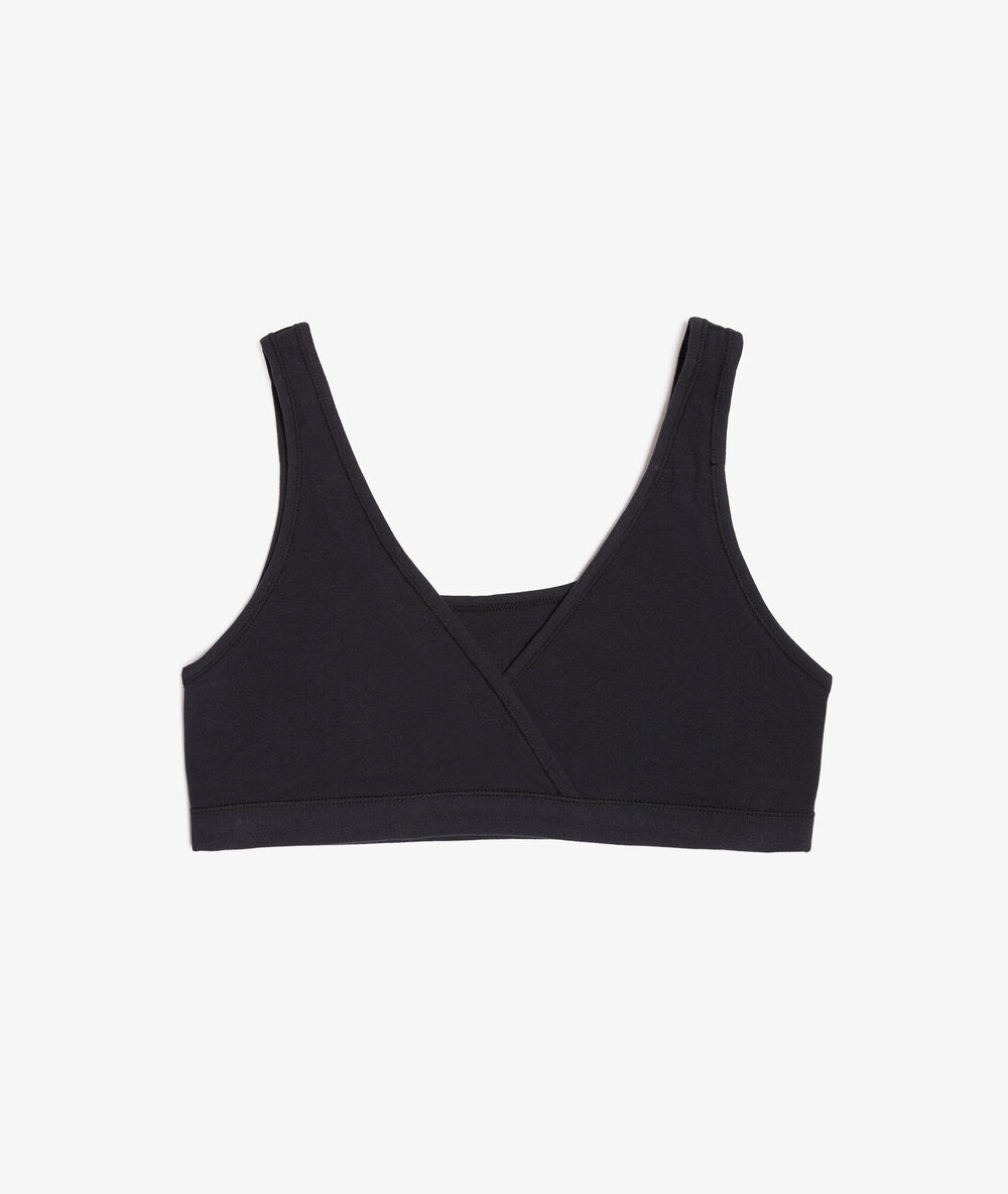 Brassière réversible en coton bio extensible noir.