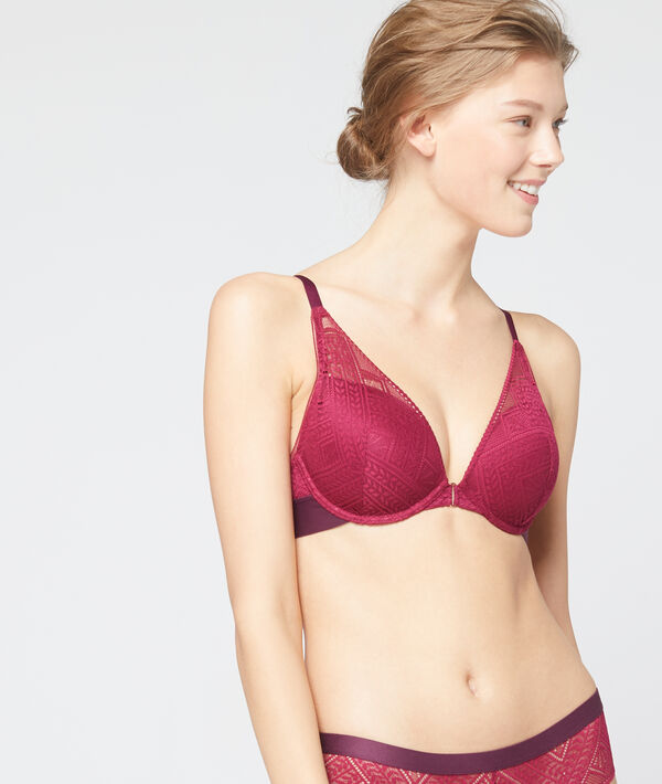 Soutien-gorge n°5 - coques fines à bretelles satinées bordeaux grenat.