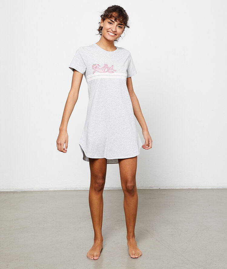 Chemise de nuit panthère rose gris.