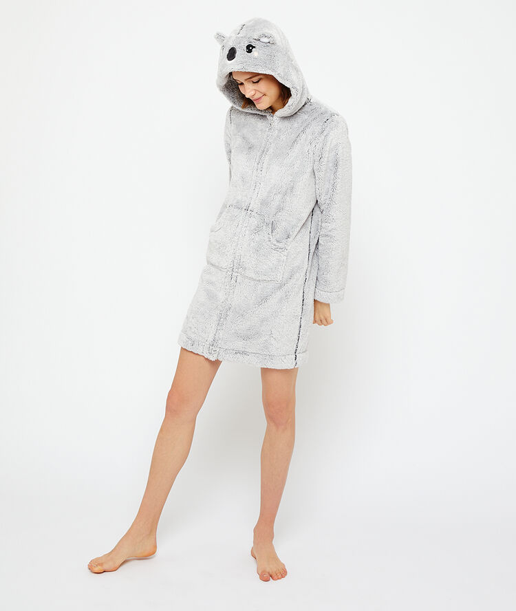 Déshabillé koala en fausse fourrure gris.