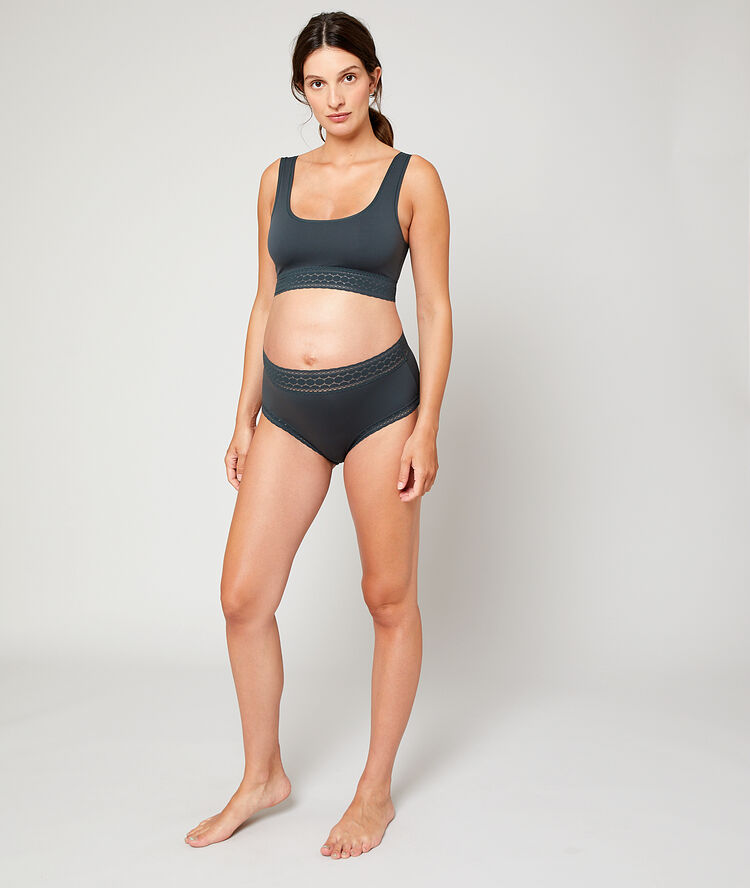 Culotte mi-haute microfibre kaki.