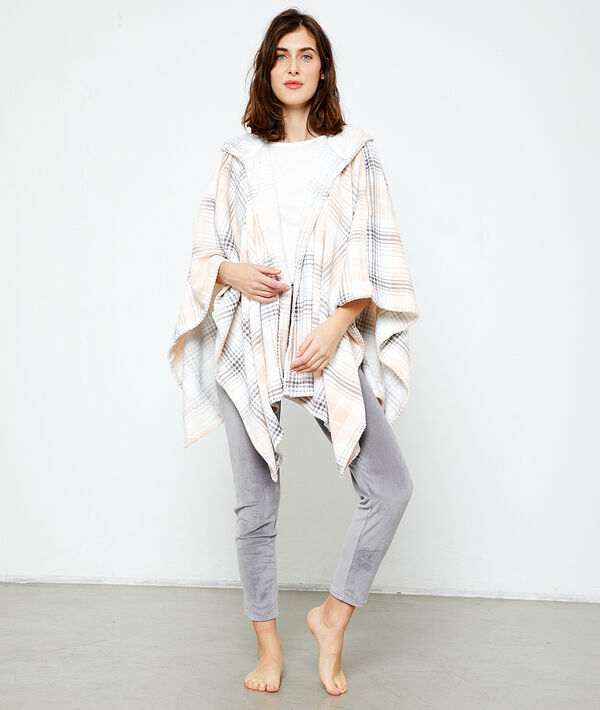 Poncho à carreaux ecru.