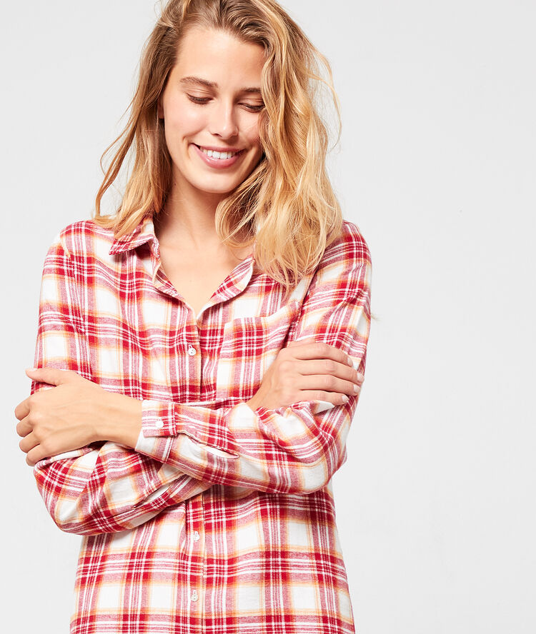 Chemise de nuit à carreaux en coton terracotta.