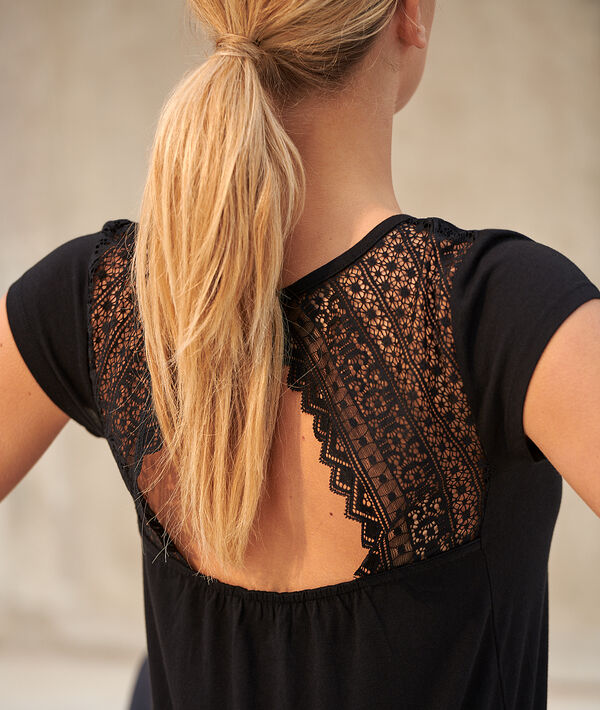 Top de sport dos ouvert en dentelle noir.