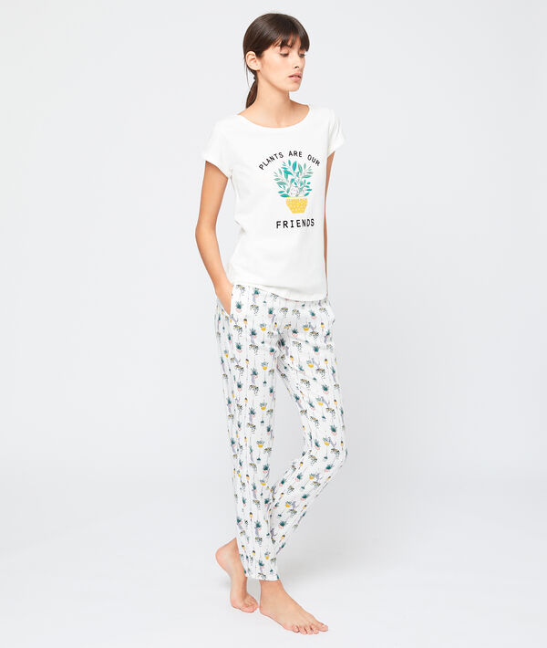 Pantalon imprimé en viscose éco-responsable ecru.
