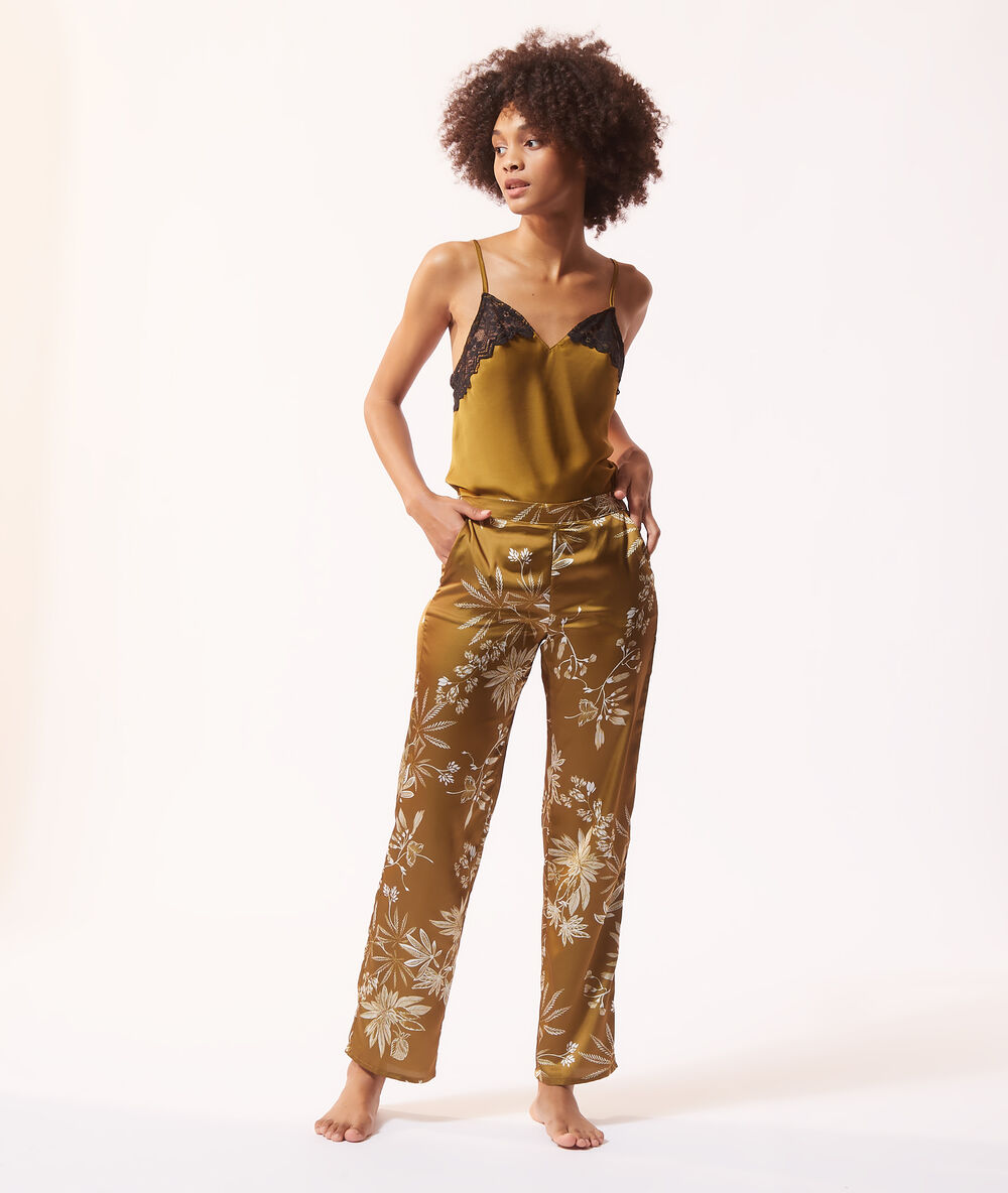 Pantalon satiné imprimé bronze.