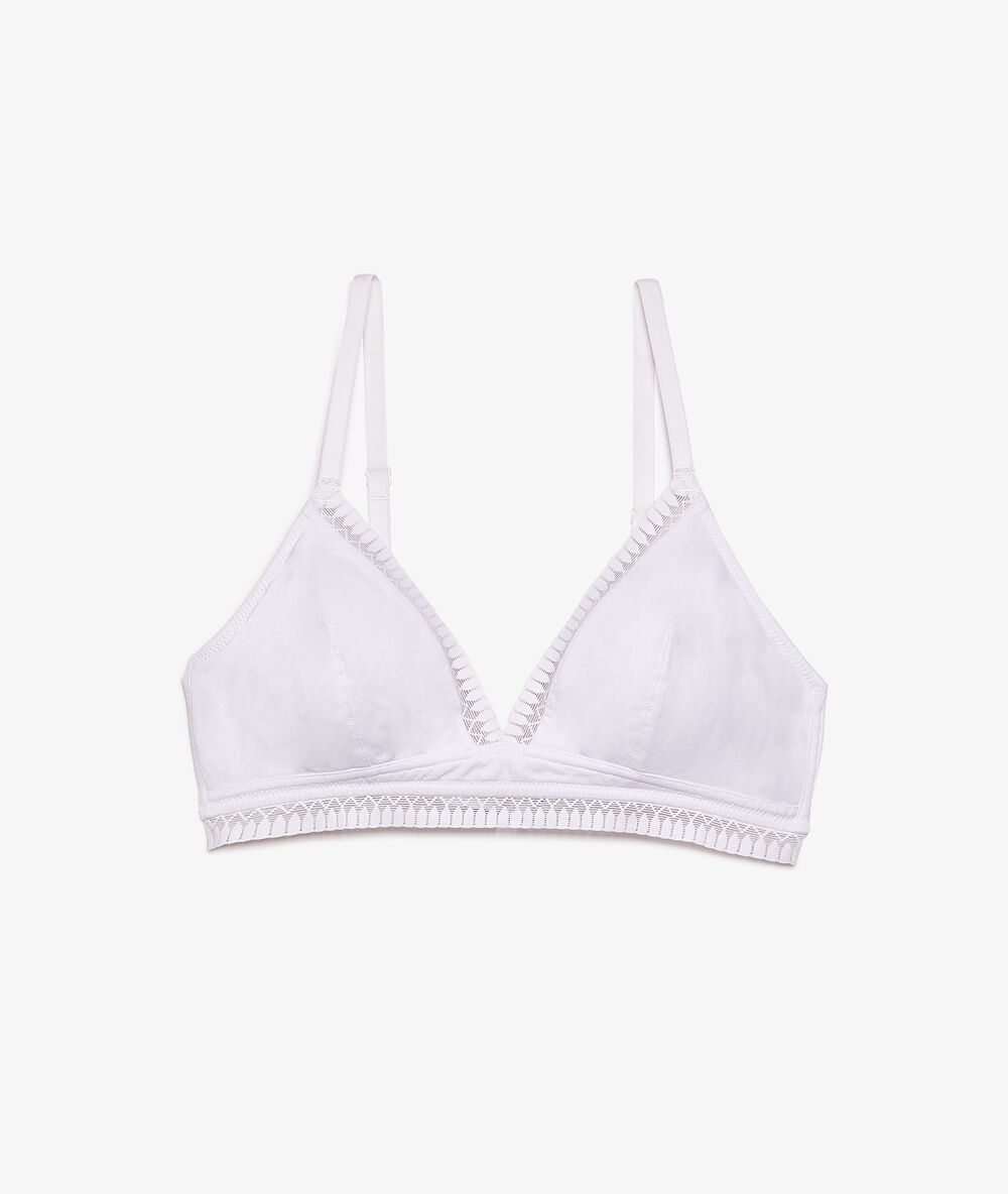 Triangle sans armatures, pads amovibles en coton bio blanc.