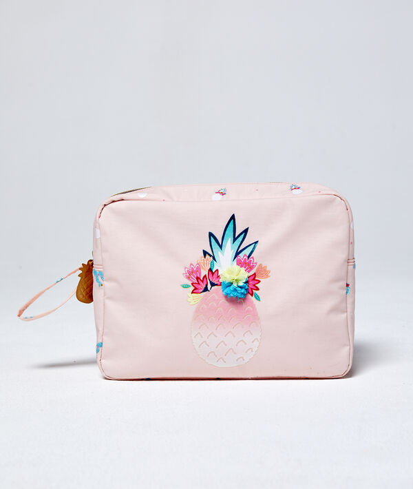 Trousse de toilette imprimée rose.