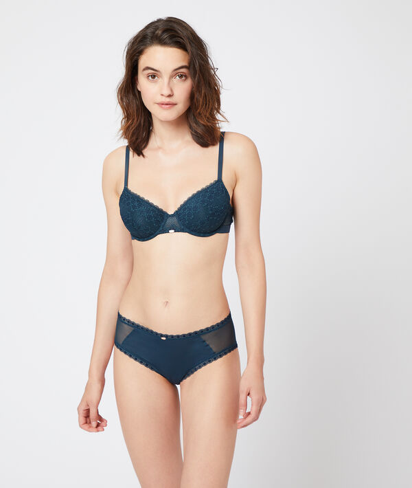 Shorty dentelle et microfibre bleu.