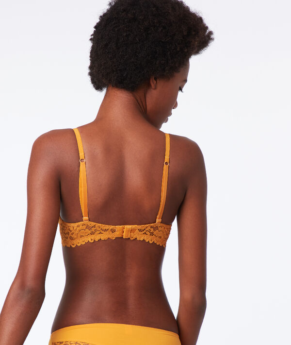 Soutien-gorge n°5 - ampliforme naturel en dentelle moutarde.