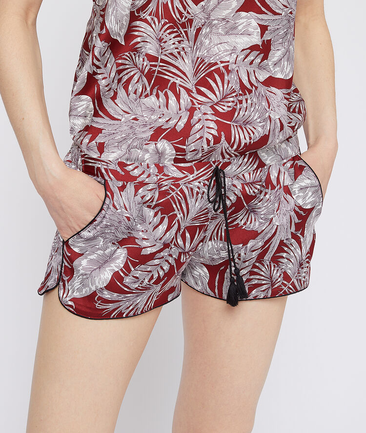 Short imprimé feuillage brique roux.