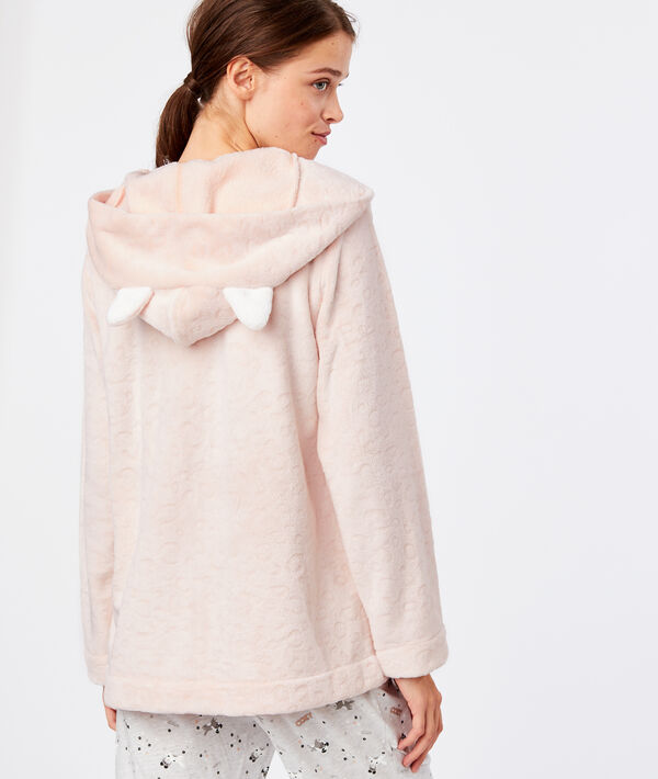 Veste à capuche en fausse fourrure pêche.