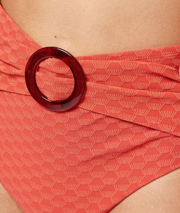 Bas de bikini taille haute, texturé brique roux.