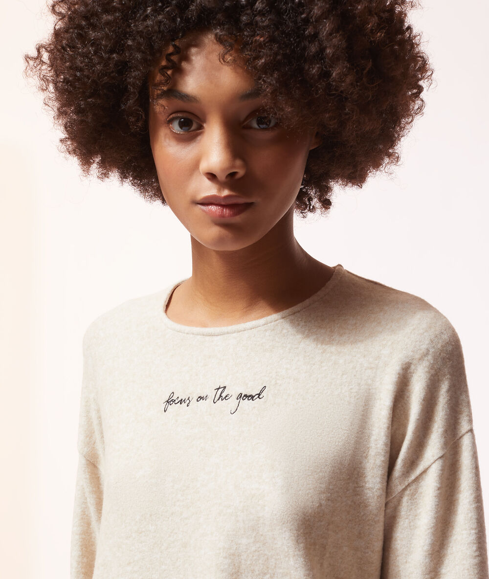 T-shirt à nouer "focus on the good" beige.