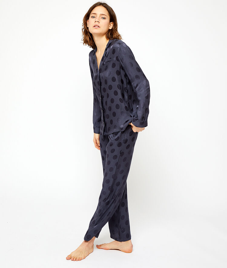 Chemise à pois satinés anthracite.