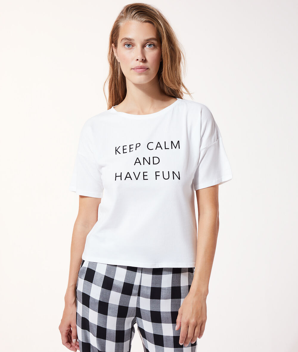 Top manches courtes "keep calm and have fun" ecru.