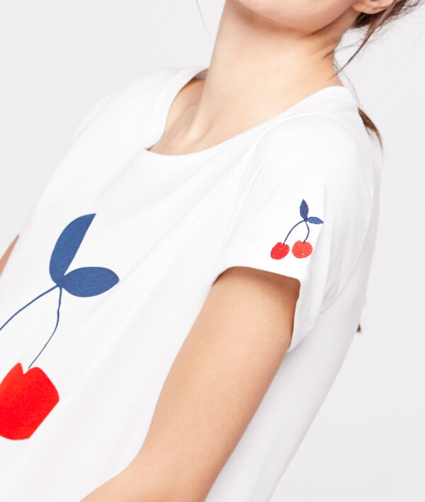 T-shirt 100% coton imprimé cerise ecru.