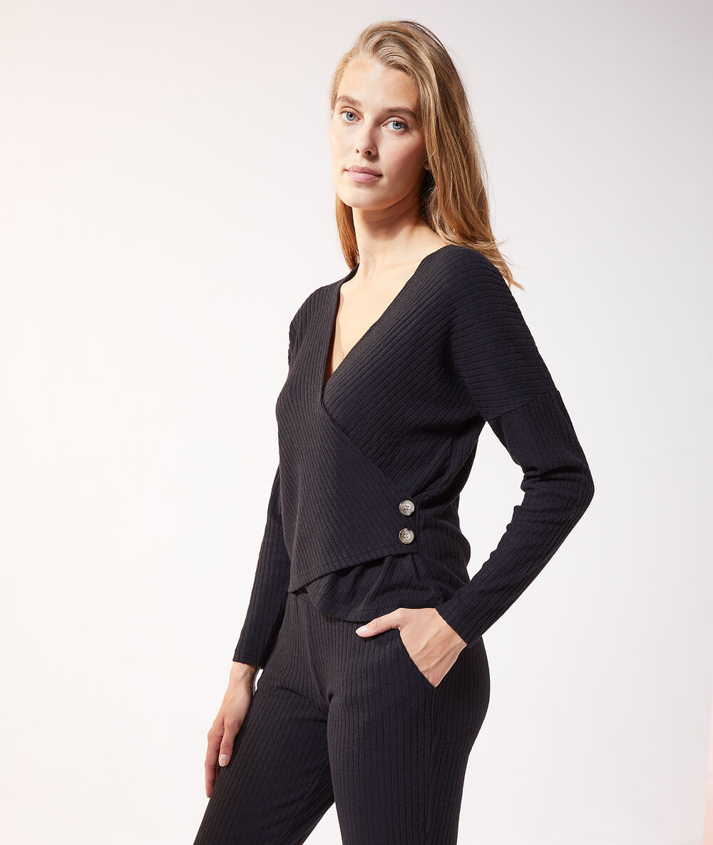 Top cache-coeur loungewear noir.