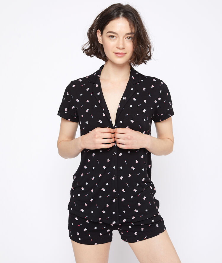 Chemise de pyjama à manches courtes noir.