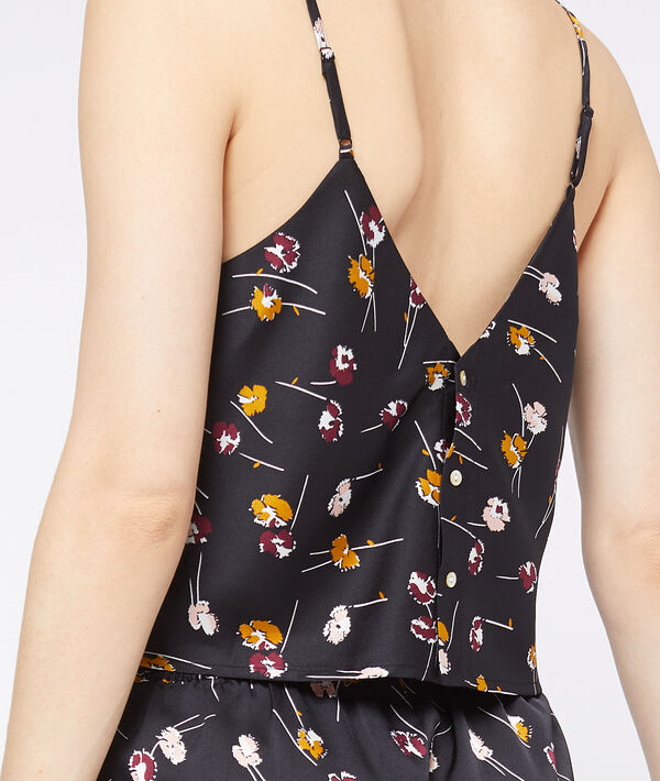 Crop-top à fleurs noir.