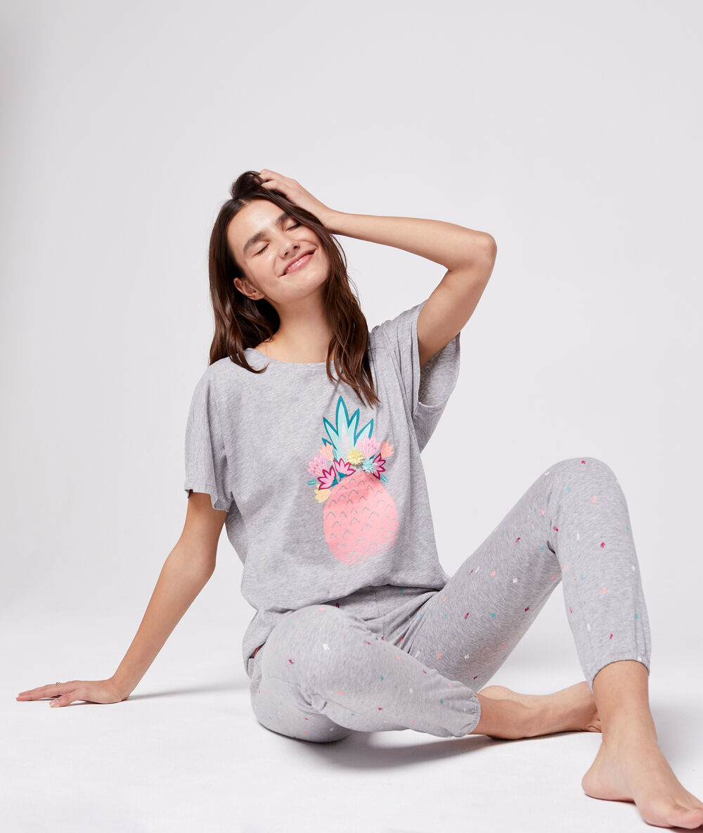 T-shirt imprimé ananas gris.