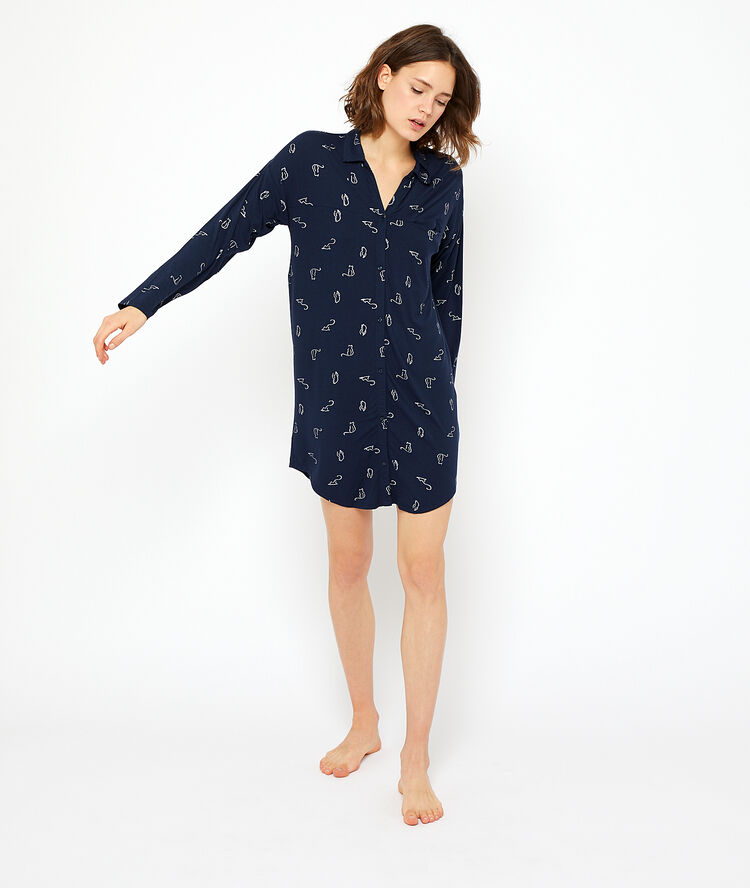 Chemise de nuit imprimé chats marine.