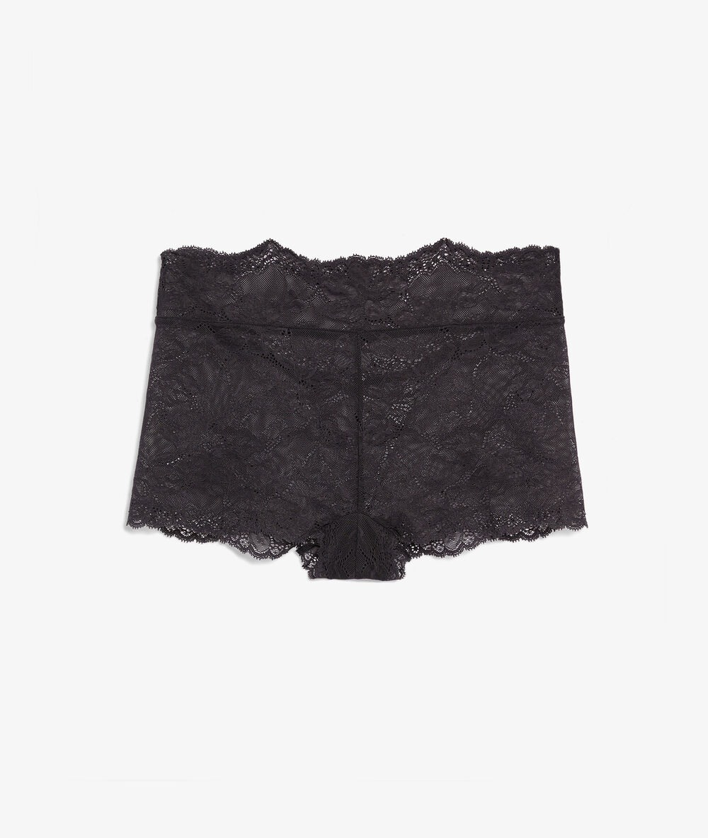 Shorty boy leg en dentelle extensible et éco-responsable noir.