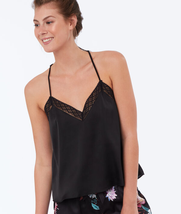 Top satin, dos nageur noir.