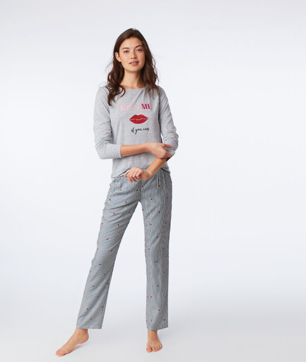Pantalon à rayures et motifs cœur Pantalon à rayures et motifs cœur