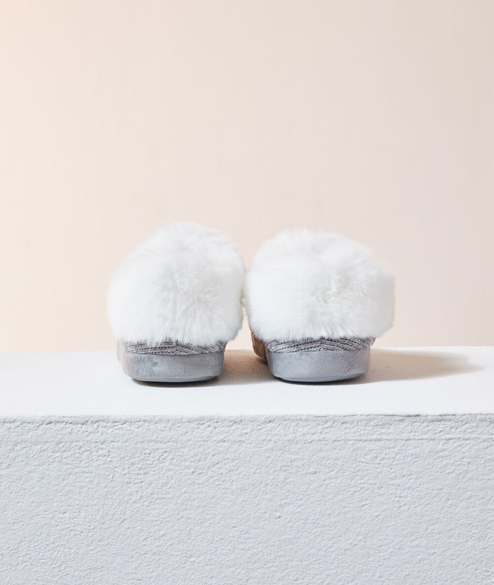 Chaussons mules effet fourrure anthracite.