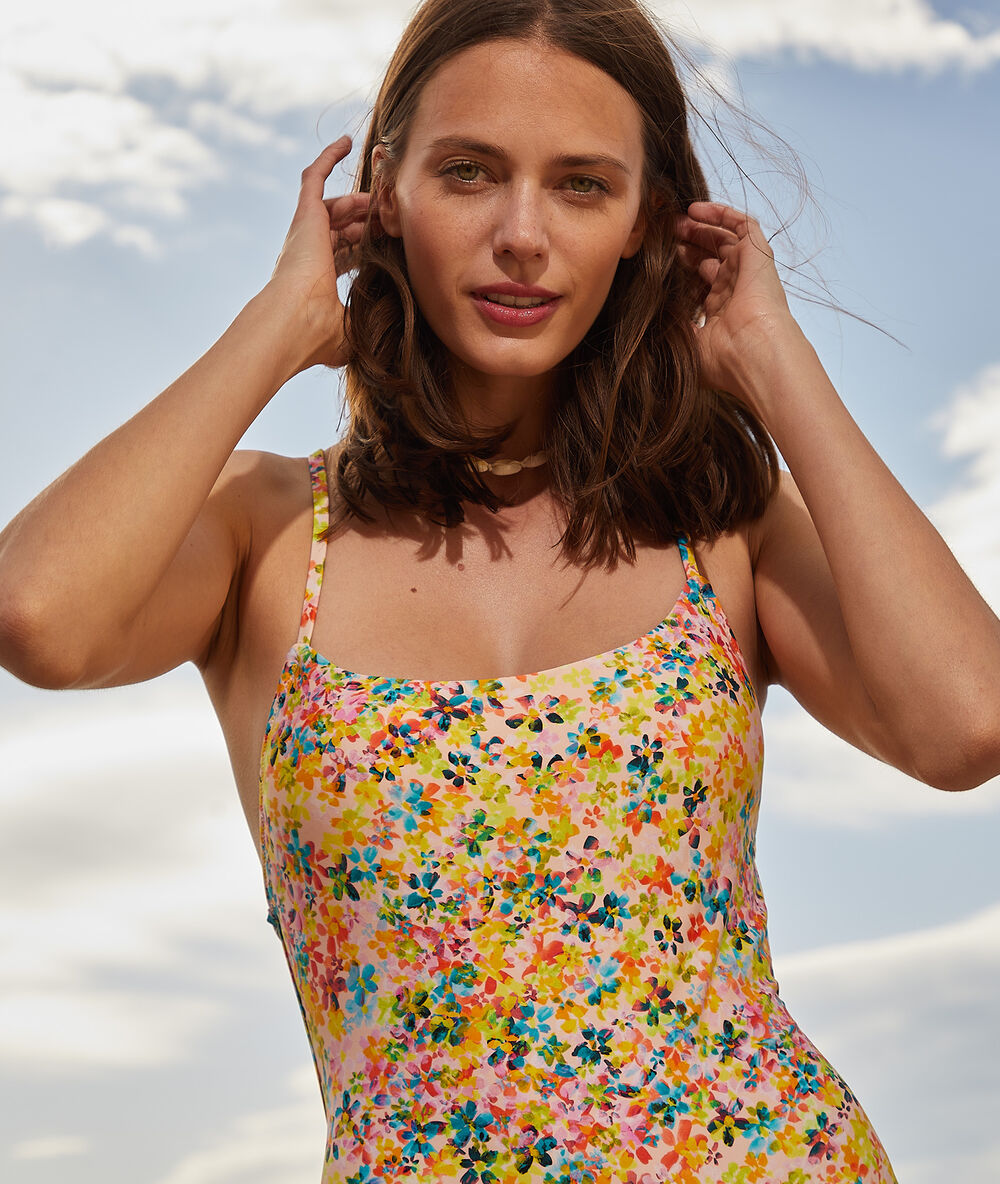 Maillot de bain une pièce imprimé dos croisé multicolore.