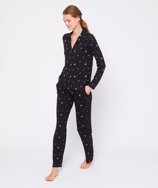 Chemise imprimée en viscose éco-responsable noir.