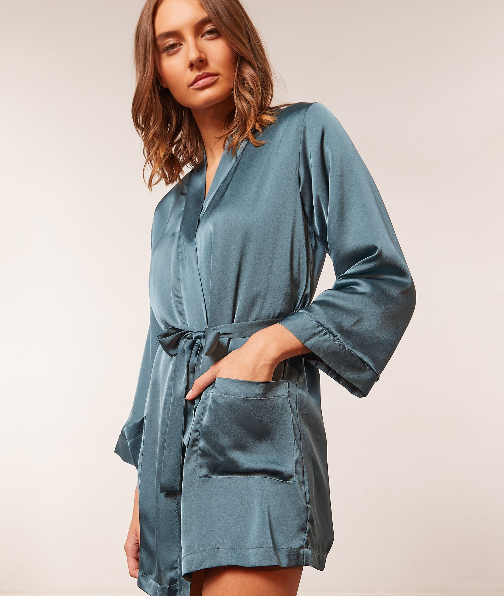 Déshabillé satiné intérieur polaire - Siberian - XS - Bleu - Femme - Etam