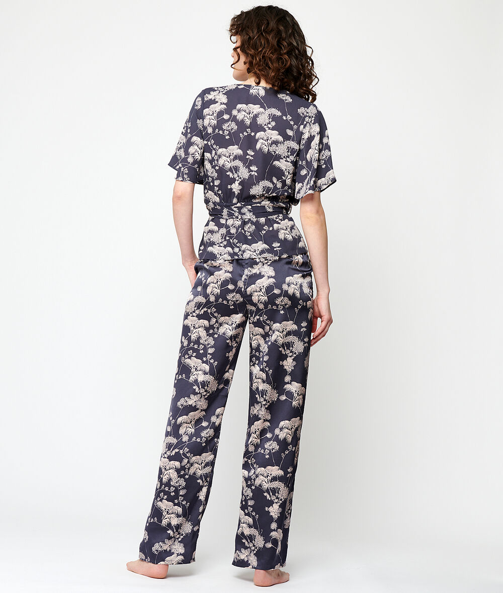 Pantalon taille haute satiné marine.