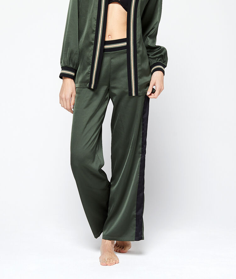 Pantalon satiné bandes contrastantes kaki.