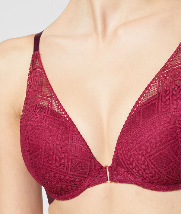 Soutien-gorge n°5 - coques fines à bretelles satinées bordeaux grenat.