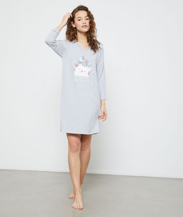 Chemise de nuit chat "zen" gris.
