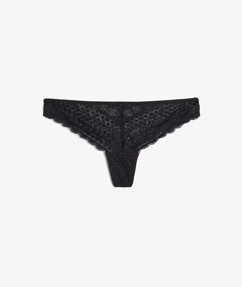 Tanga en dentelle noir.