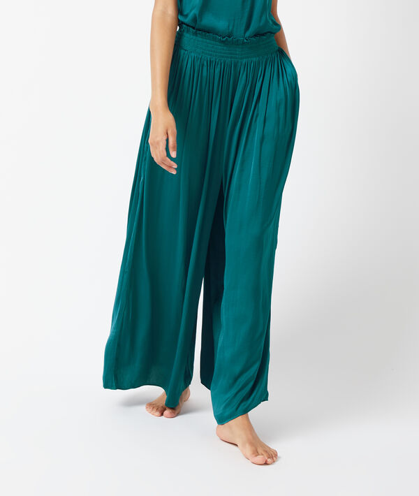 Pantalon satiné, smocké à la taille Pantalon satiné, smocké à la taille;${refinementColor}