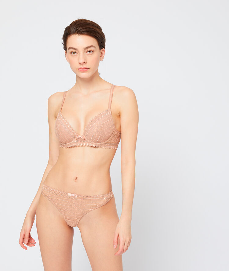 Tanga en dentelle florale dune.