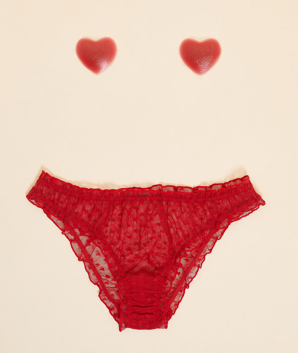 Ensemble culotte et cache tétons rose.