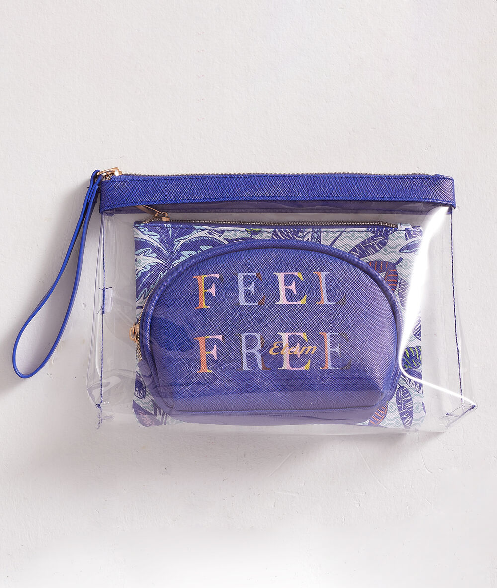Lot de 3 trousses "feel free" bleu.