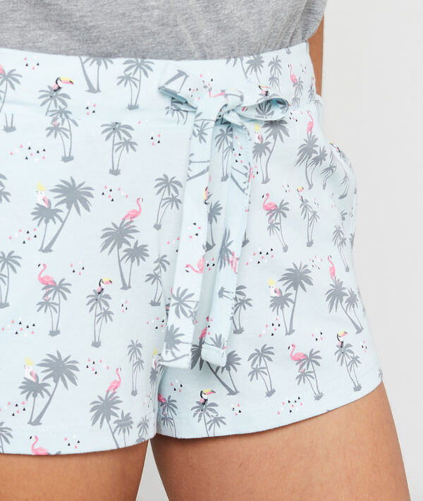 Short en coton imprimé palmiers bleu clair.