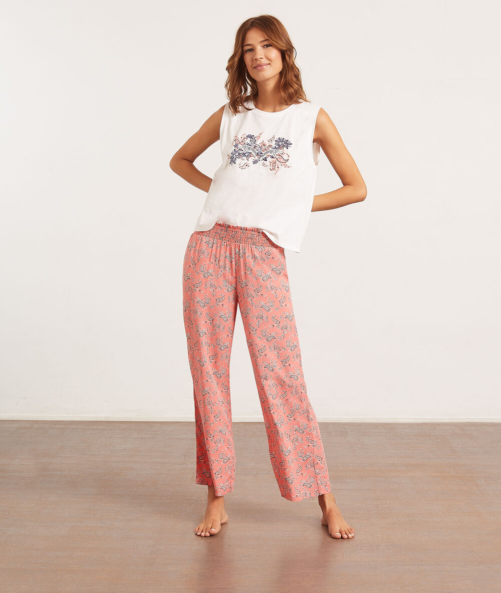 Top manches courtes imprimé bandana ecru.